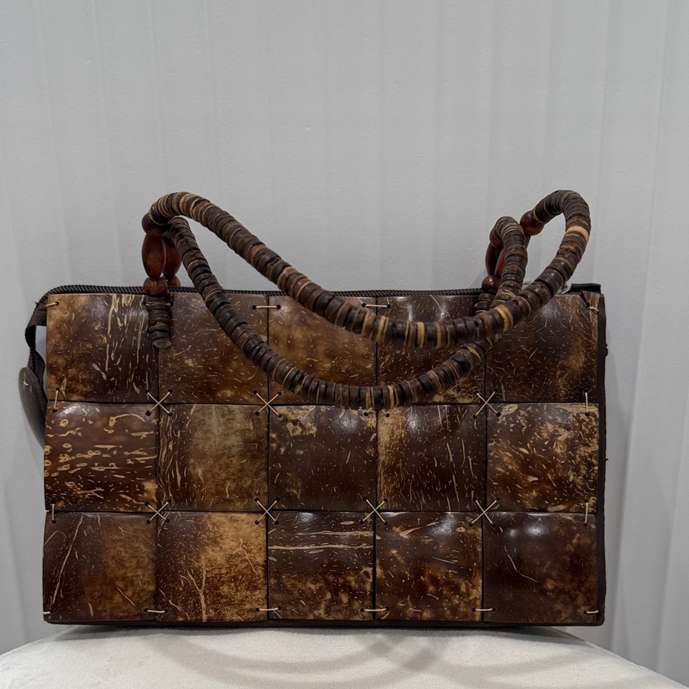 Handmade Brown Woven Clutch with Wooden design